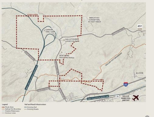 GELP site map showing Carbon Coal Loop, rail alignment, and FTZ boundary